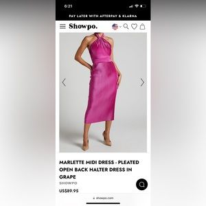 SHOWPO MARLETTE MIDI DRESS - PLEATED OPEN BACK HALTER DRESS IN GRAPE